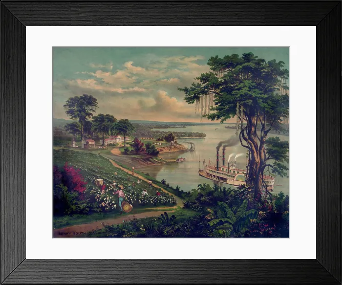 Framed Print : Idealized view of a plantation in the Sunny South, with African Americans picking cotton