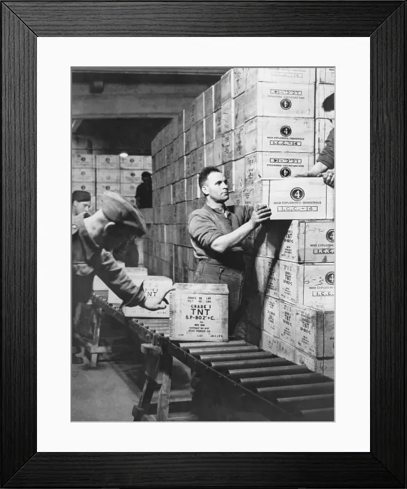 Framed Print : T.N.T. gunpowder shipped under the Lend-Lease program in a tunnel 100 feet under ground. The space was dug out of solid rock in western England. Ca. 1940-43. World War 2 Framed Print : T.N.T. gunpowder shipped under the Lend-Lease program in a tunnel 100 feet under ground. The space was dug out of solid rock in western England. Ca. 1940-43. World War 2