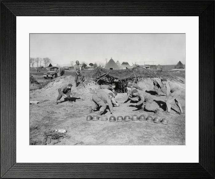 Framed Print : American soldiers of a field artillery battalion, playing football while off duty. They are on the Anzio Beachhead near Nettuno on Feb