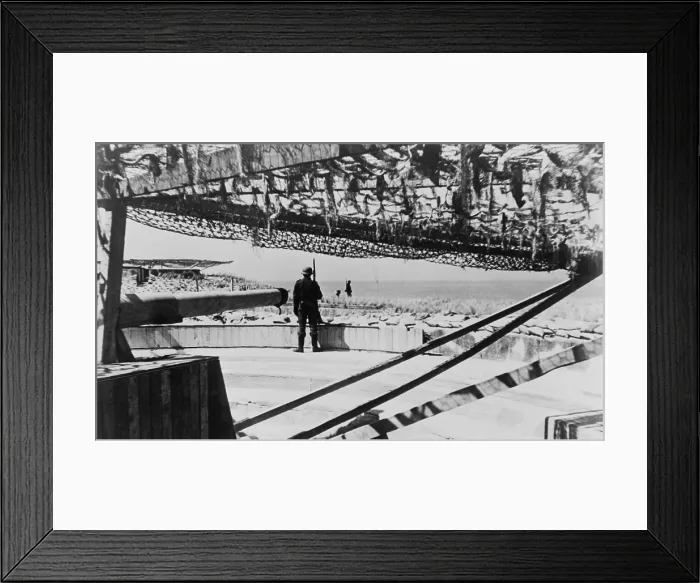 Framed Print : German soldiers guarding camouflage covered gun batteries on the Atlantic Wall. Ca. 1943-44. World War 2. (BSLOC_2014_10_73) Framed Print : German soldiers guarding camouflage covered gun batteries on the Atlantic Wall. Ca. 1943-44. World War 2. (BSLOC_2014_10_73)