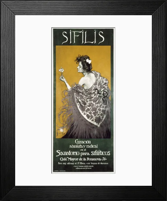 Framed Print : CASAS i CARBO, Ramon (1866-1932). Sifilis. 1899-1900. Advertising poster of the Clinic for syphilitics. Conte crayon and pastel on Canson paper. Modernism. Engraving. SPAIN Framed Print : CASAS i CARBO, Ramon (1866-1932). Sifilis. 1899-1900. Advertising poster of the Clinic for syphilitics. Conte crayon and pastel on Canson paper. Modernism. Engraving. SPAIN