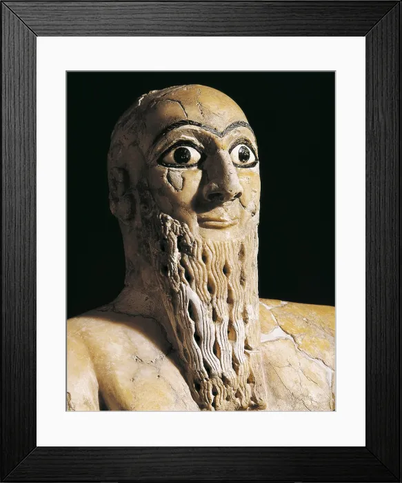 Framed Print : Statue of Itur-Shamagen, King of Mari. 2800 -2300 BC. Alabaster. Detail. Mesopotamian art. Sculpture. SYRIA. Damascus. National Museum