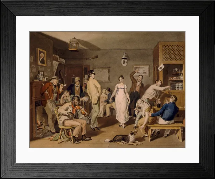 Framed Print : Dance in a country tavern, with people drinking and dancing while African American man plays fiddle. Ca. 1835 Framed Print : Dance in a country tavern, with people drinking and dancing while African American man plays fiddle. Ca. 1835