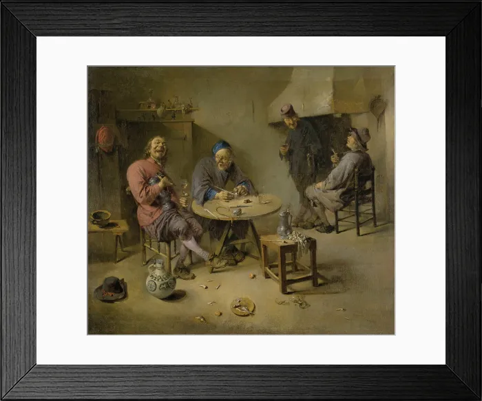 Framed Print : The Barroom, by Abraham Diepraam, 1665, Dutch painting, oil on canvas. Interior of an Inn with two smoking, drinking and singing men at a table