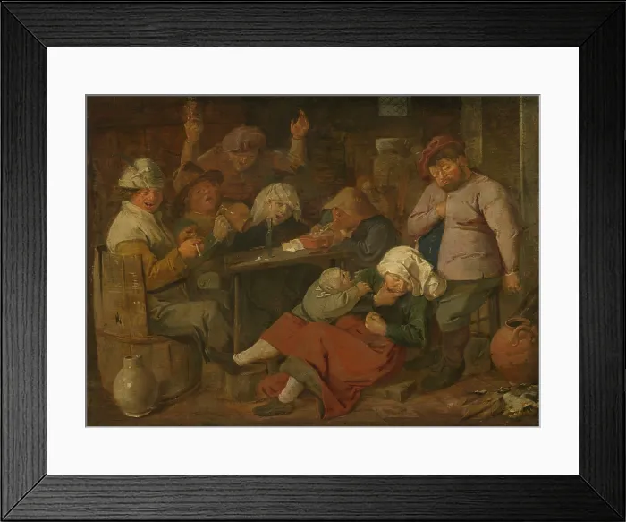 Framed Print : Peasant Drinking Bout, by Adriaen Brouwer, 1620-30, Flemish painting, oil on panel. Also known as, Farmers; Drink Party