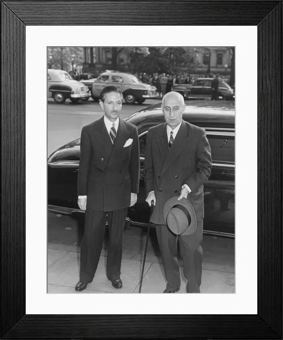 Framed Print : Prime Minister Mossadegh of Iran (right) during his visit to Washington, D.C. Oct. 23, 1951. - (BSLOC_2014_15_213)