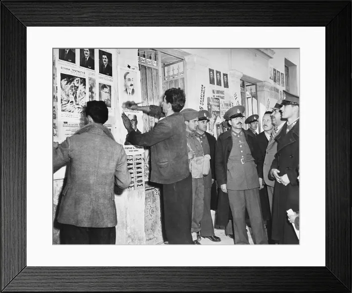 Framed Print : Athens Police and Greek National guardsmen maintain order at the polls in the first free election in ten years