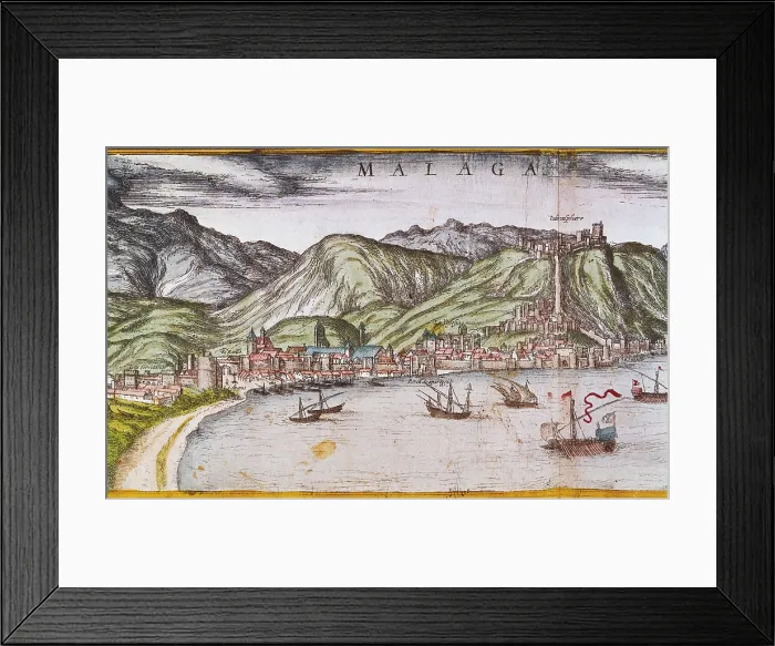 Framed Print : ORTELIUS, Abraham (1527-1598); BRAUN, George (1541-1622); HOGENBERG, Franz (1535-1590). Civitatis Orbis Terrarum (Theatrum orbis terrarum). 1572-1617. Malaga (1599). Etching