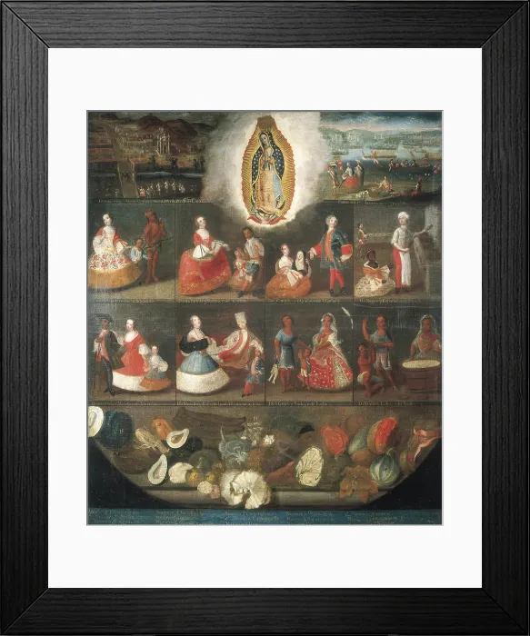 Framed Print : Scenes of 'Mestizaje'. Circa 1750. Casta paintings by Luis de Mena. Colonial baroque. Oil on canvas. SPAIN. Madrid. America's Museum