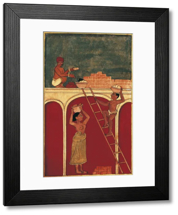 Framed Print : Indian construction workers making a building. Hindu art. Miniature Painting. FRANCE. Paris. National Library. - Iberfoto / Everett Collection (270123)**US SALES ONLY**