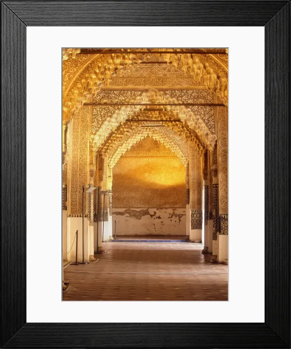Framed Print : SPAIN. Granada. Alhambra. Alhambra, Nazari Palace. Palace of the Lions. Corridor arches decorated with honeycomb works. Hispano-Moresque art. Nasrid dynasty