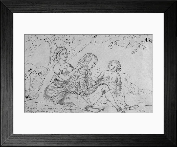 Framed Print : Malaspina Expedition.Vavao or Tonga Islands (1793). Two Indian women entertaining Malaspina. Pencil drawing by Juan Ravenet. Drawing. SPAIN. Madrid. America's Museum. - J Framed Print : Malaspina Expedition.Vavao or Tonga Islands (1793). Two Indian women entertaining Malaspina. Pencil drawing by Juan Ravenet. Drawing. SPAIN. Madrid. America's Museum. - J