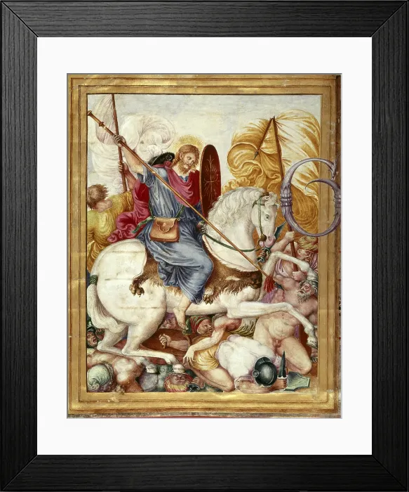 Framed Print : RAIMUNDI, Vicente (16th century). Antiphonary of Charles V. 1537. Santiago Matamoros fighting. Renaissance art. Cinquecento. Miniature Painting. SPAIN. Madrid. National Library Framed Print : RAIMUNDI, Vicente (16th century). Antiphonary of Charles V. 1537. Santiago Matamoros fighting. Renaissance art. Cinquecento. Miniature Painting. SPAIN. Madrid. National Library