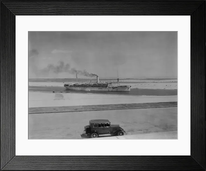 Framed Print : Ocean liner AQUILEIA passing through the Suez Canal at Ismailia. Ca. 1935. LC-DIG-matpc-03809