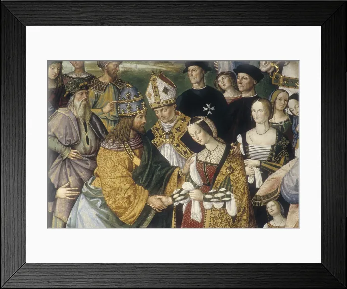 Framed Print : PINTURICCHIO, Bernardino di Betto, called Il (1454-1513). Piccolomini Library. Eneas Piccolomini introducing Leonor of Portugal to Frederick III. 1502-1508. ITALY. Siena Framed Print : PINTURICCHIO, Bernardino di Betto, called Il (1454-1513). Piccolomini Library. Eneas Piccolomini introducing Leonor of Portugal to Frederick III. 1502-1508. ITALY. Siena