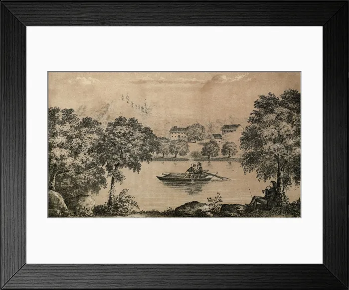 Framed Print : Robert Fulton's first experiment with paddle-wheels on the Conestoga Creek in Pennsylvania when he was 12 years old. 1779. lifeofrobertfult00reigrich_0053