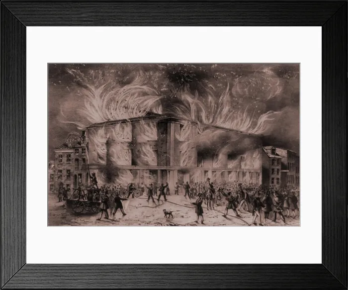 Framed Print : A mob set fire to the Pennsylvania Hall, the Philadelphia meeting place of the Abolition Society and women's suffrage groups, on May 17, 1838 Framed Print : A mob set fire to the Pennsylvania Hall, the Philadelphia meeting place of the Abolition Society and women's suffrage groups, on May 17, 1838