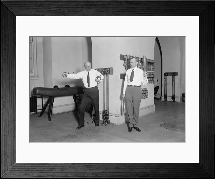 Framed Print : Vice President Calvin Coolidge working out with Speaker Fred Gillet in the Capitol Gym. Jan. 31, 1923. Like Coolidge, Gillett was a western Massachusetts Republican