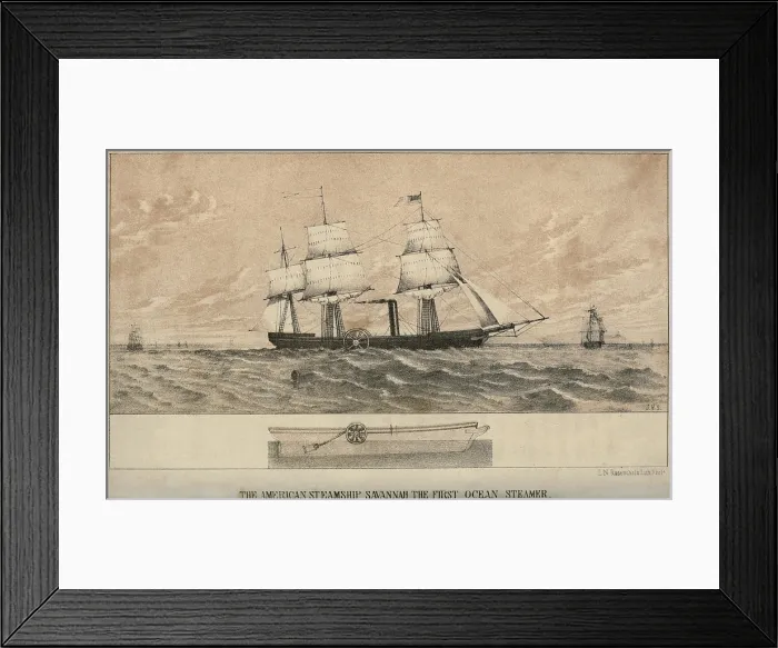 Framed Print : The American steamer SAVANNAH was the first steamship to cross the Atlantic Ocean in 1819