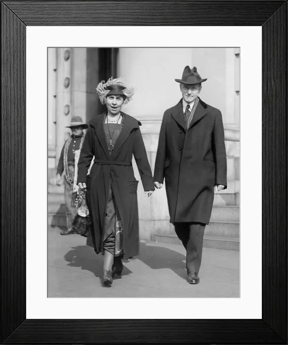 Framed Print : Vice President Elect Calvin Coolidge and wife Grace walking on Washington, D.C. street. The outgoing Grace Coolidge speaks to the photographer on March 1, 1921