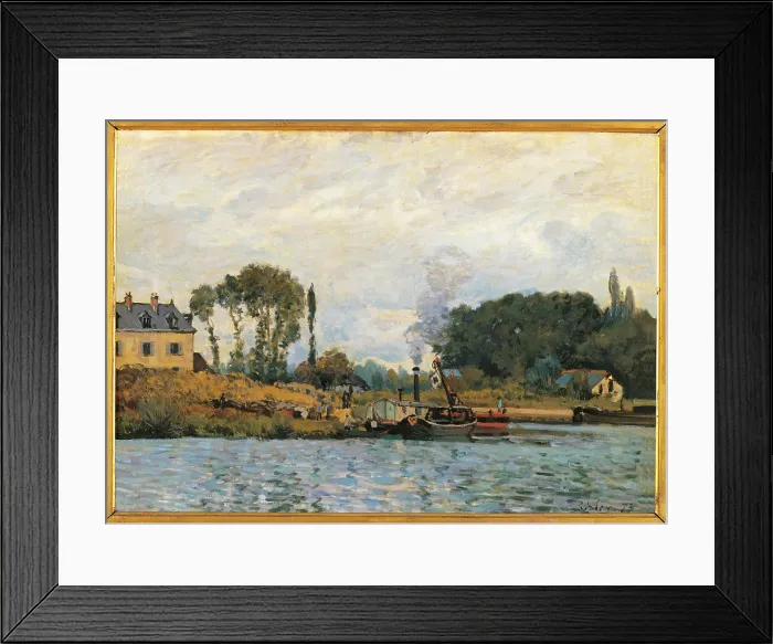 Framed Print : Boats at the Lock at Bougival, by Alfred Sisley, 1873, 19th Century, oil on canvas, cm 46 x 65 - France, Ile de France, Paris, Muse dOrsay, RF1690. All