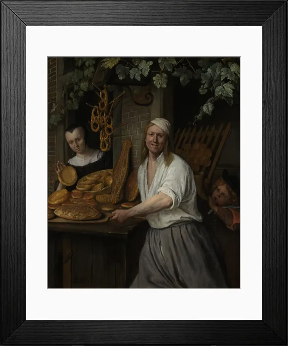 Framed Print : The Baker Arent Oostwaard and His Wife, Catharina Keizerswaard, by Jan Steen, 1658, Dutch painting. Oil on panel. A baker and his wife proudly show off their freshly baked goods