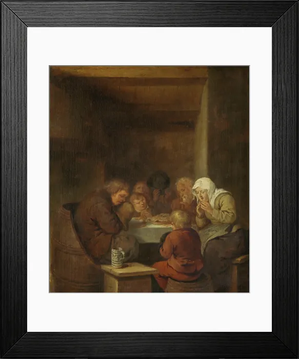 Framed Print : Saying Grace, by Jan Miense Molenaer, 1640-68, Dutch painting, oil on panel. A peasant family praying seated around a table set with a meager meal (BSLOC_2016_3_192) Framed Print : Saying Grace, by Jan Miense Molenaer, 1640-68, Dutch painting, oil on panel. A peasant family praying seated around a table set with a meager meal (BSLOC_2016_3_192)