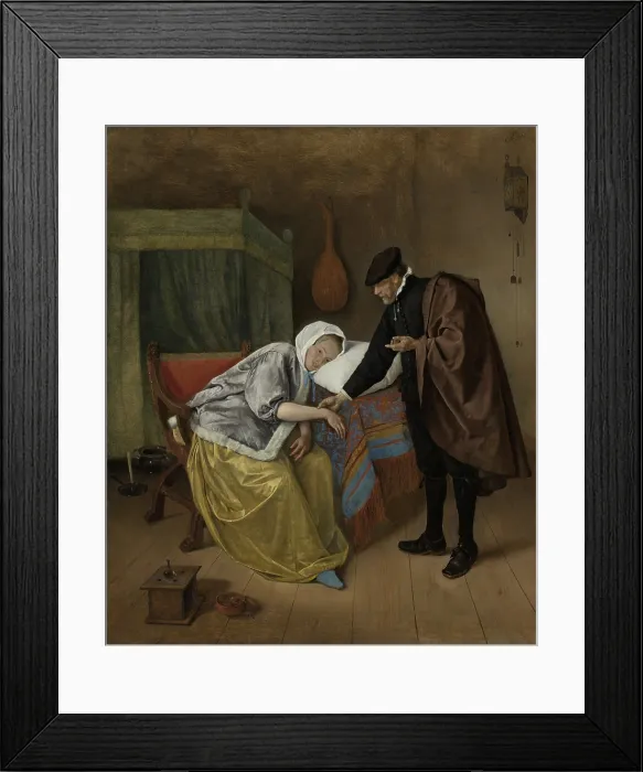 Framed Print : The Sick Woman, by Jan Steen, c. 1663-66, Dutch painting, oil on canvas