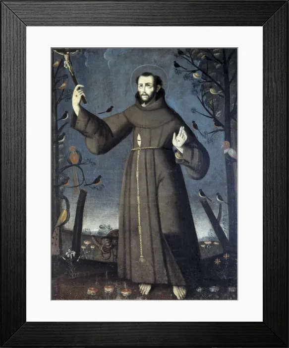 Framed Print : FRANCIS OF ASSISI, Saint (1182-1226). Italian mystic, founder of the Franciscan order. Anonymous author (17th c.). Colonial baroque. Oil on canvas. PERU. Arequipa