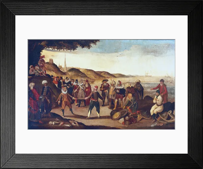 Framed Print : Fight between Spanish and Dutch for commerce activities in India. Painting. - BeBa / Iberfoto / Everett Collection (272819)**US SALES ONLY** Framed Print : Fight between Spanish and Dutch for commerce activities in India. Painting. - BeBa / Iberfoto / Everett Collection (272819)**US SALES ONLY**