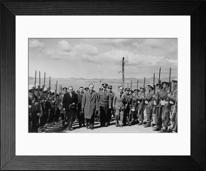 Framed Print : U.S. Gen. James Van Fleet and War Minister Kanellopoulos walk between lines of soldiers Framed Print : U.S. Gen. James Van Fleet and War Minister Kanellopoulos walk between lines of soldiers
