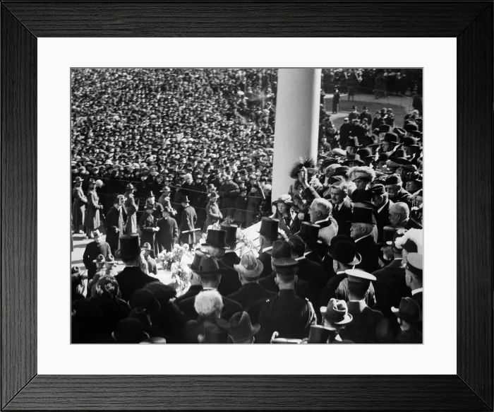 Framed Print : President Warren Harding waving to crowd from inaugural stand on East Portico of U.S. Capitol. Washington, D.C. March 4, 1921. (BSLOC_2015_15_16)
