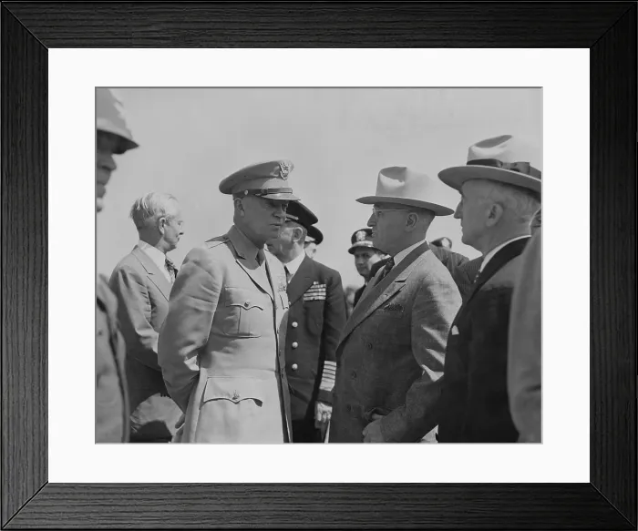 Framed Print : President Harry Truman and General Dwight Eisenhower enroute to the Potsdam Conference. Secretary of State James Byrne in at far right. Brussels, Belgium, July 15, 1945