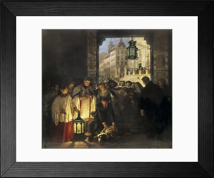 Framed Print : CASTELLANO, Manuel (1826-1880). Murder of Count of Villamediana, 21st August 1622. Oil on canvas. SPAIN. Madrid. Museo de Historia