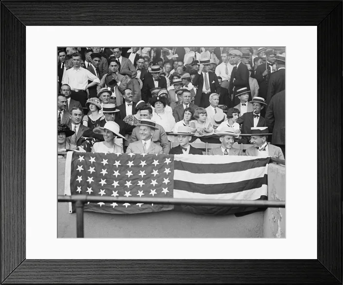 Framed Print : President Calvin Coolidge enjoying a Washington Senators baseball game with his family in 1924. L-R: First Lady Grace; the President; Calvin, Jr. age 16; John, age 17 Framed Print : President Calvin Coolidge enjoying a Washington Senators baseball game with his family in 1924. L-R: First Lady Grace; the President; Calvin, Jr. age 16; John, age 17