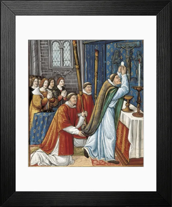 Framed Print : Elevation of the Sacred Host. Illustration on 'Gospels of Paris to use of Charles, Duke of Angouleme.' Early 16th century. French School