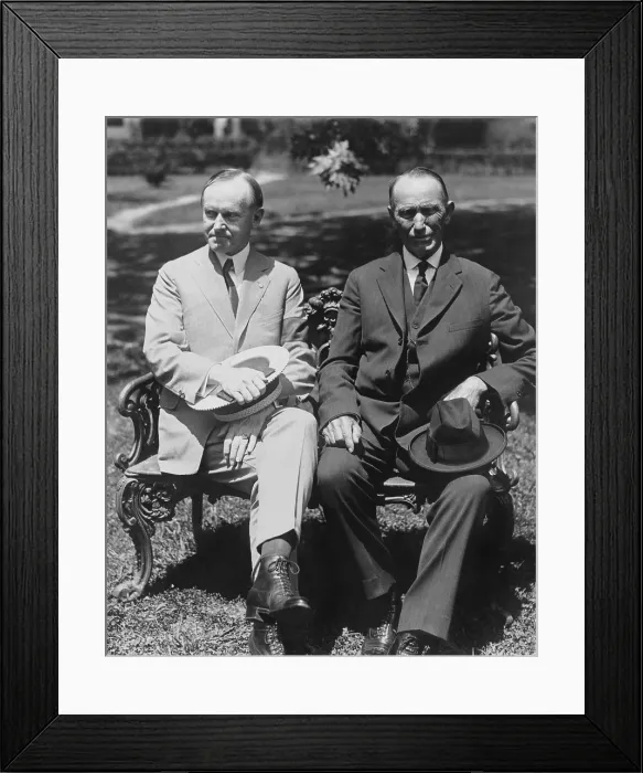 Framed Print : President Coolidge and his father, George Tryon Harding, Sr. seated on the White House lawn