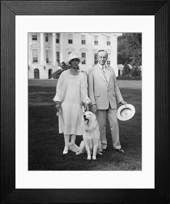 Framed Print : President Calvin Coolidge and Grace Coolidge with their white collie Rob Roy, 1927. White House South Lawn, Washington, D.C. (BSLOC_2015_15_169)