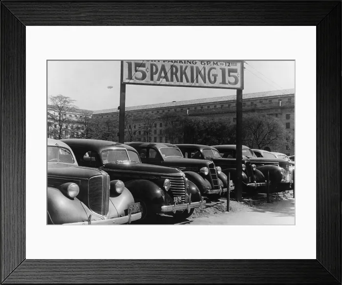 Framed Print : A Washington D.C. parking lot on 14th Street charged 15 cents a hour in 1939. LC-USF33-015622-M2 Framed Print : A Washington D.C. parking lot on 14th Street charged 15 cents a hour in 1939. LC-USF33-015622-M2