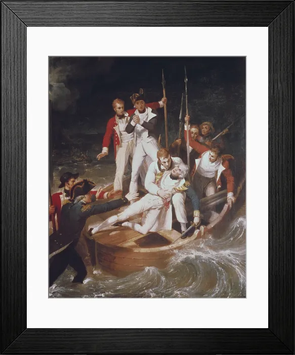 Framed Print : WESTALL, Richard (1765-1836). Nelson wounded at Tenerife, 24 july 1797. 1806. Naval episode on the 24th July 1797. Oil on canvas. UNITED KINGDOM. ENGLAND. Greenwich