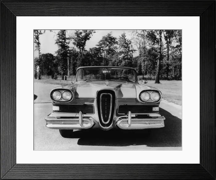 Framed Print : Edsel convertible manufactured by the Ford Motor Company in 1957 took 1950s automotive design over the top with its distinctive oval grill
