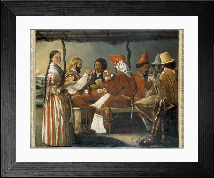 Framed Print : CAMAnA, Juan L. (1795 - 1877). Soldiers playing cards, from army of Juan Manuel Rosas. Painting of 1852. Oil on wood. ARGENTINA. Buenos Aires