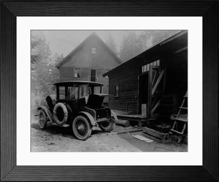 Framed Print : Electric auto at re-charging station in 1919. LC-USZ62-69341 Framed Print : Electric auto at re-charging station in 1919. LC-USZ62-69341
