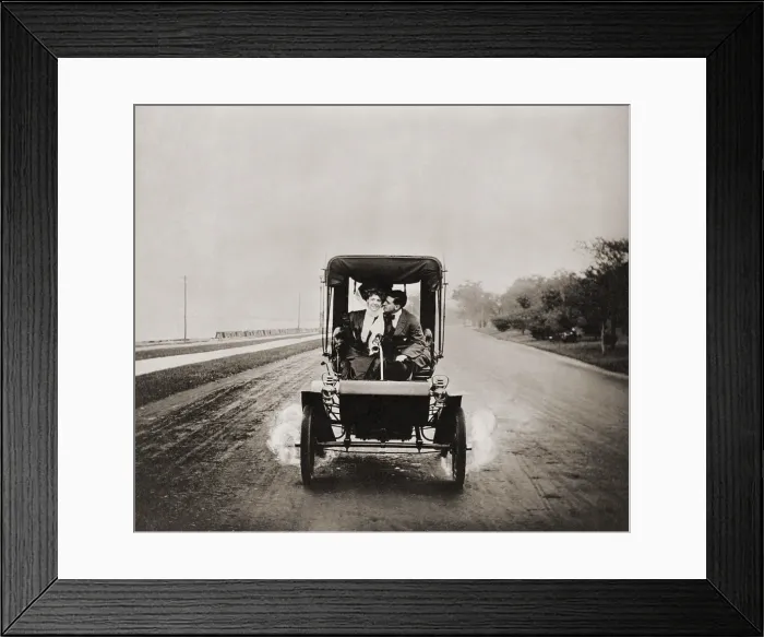 Framed Print : HE LETS HER STEER WHILE HE GETS HER EAR. Affectionate young couple enjoying the privacy of an automobile in 1907 LC-USZ62-111679 Framed Print : HE LETS HER STEER WHILE HE GETS HER EAR. Affectionate young couple enjoying the privacy of an automobile in 1907 LC-USZ62-111679