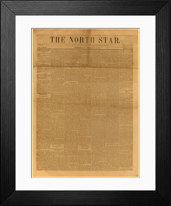 Framed Print : Front page of THE NORTH STAR, June 2, 1848, the abolitionist newspaper published by Frederick Douglass Framed Print : Front page of THE NORTH STAR, June 2, 1848, the abolitionist newspaper published by Frederick Douglass