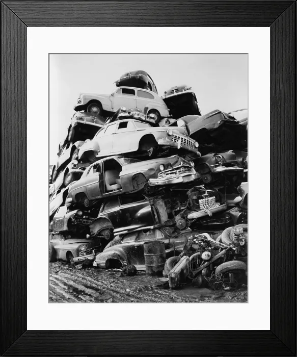 Framed Print : Pile of discarded automobiles in a junkyard in New York City, 1957 Framed Print : Pile of discarded automobiles in a junkyard in New York City, 1957