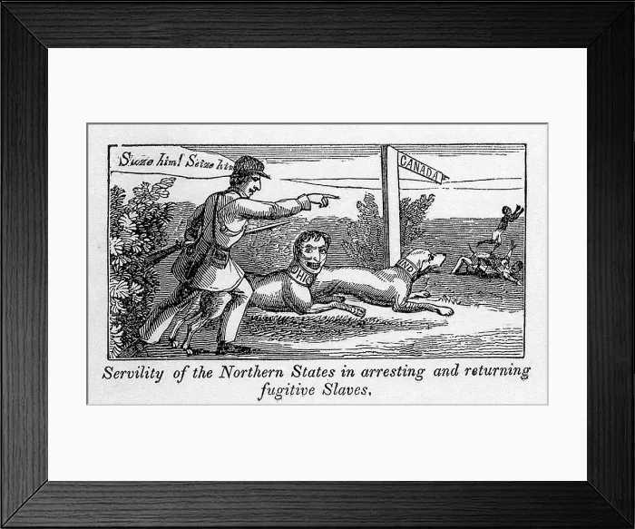Framed Print : Abolitionist political cartoon attacking the Free States for returning fugitive slaves to their owners