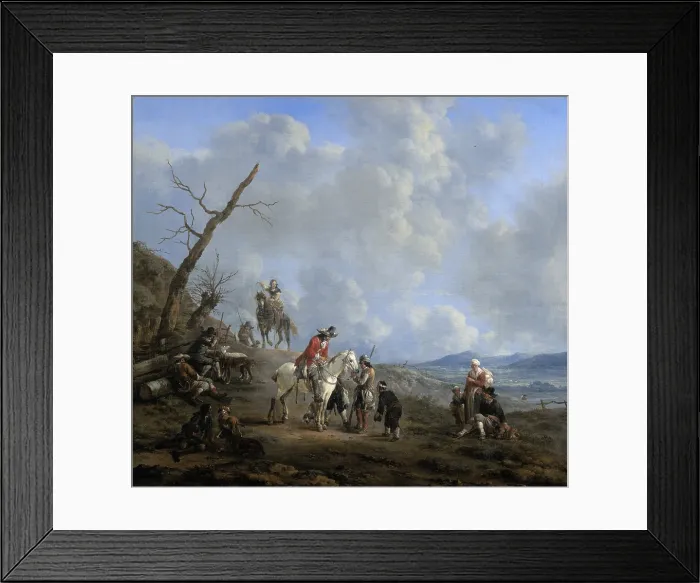 Framed Print : Landscape with Riders, Hunters and Peasants, by Johannes Lingelbach, 1650-74, Dutch oil painting. Variety of travelers on a road on a hills (BSLOC_2016_3_213) Framed Print : Landscape with Riders, Hunters and Peasants, by Johannes Lingelbach, 1650-74, Dutch oil painting. Variety of travelers on a road on a hills (BSLOC_2016_3_213)
