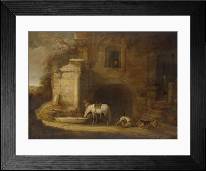 Framed Print : Return of the Falconer, by Simon de Vlieger, 1637, Dutch painting, oil on panel. A man with a falcon looks through a window to the outside Framed Print : Return of the Falconer, by Simon de Vlieger, 1637, Dutch painting, oil on panel. A man with a falcon looks through a window to the outside