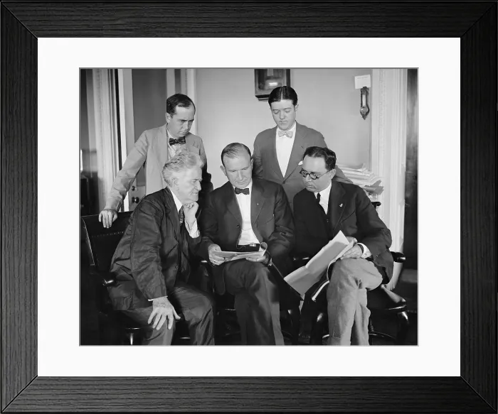 Framed Print : Senator Robert La Follette Sr. 1924 Progressive Party Candidate for President (seated, left). Counter clockwise form Sen. La Follette: Sen. Burton Wheeler, VP Candidate; David K